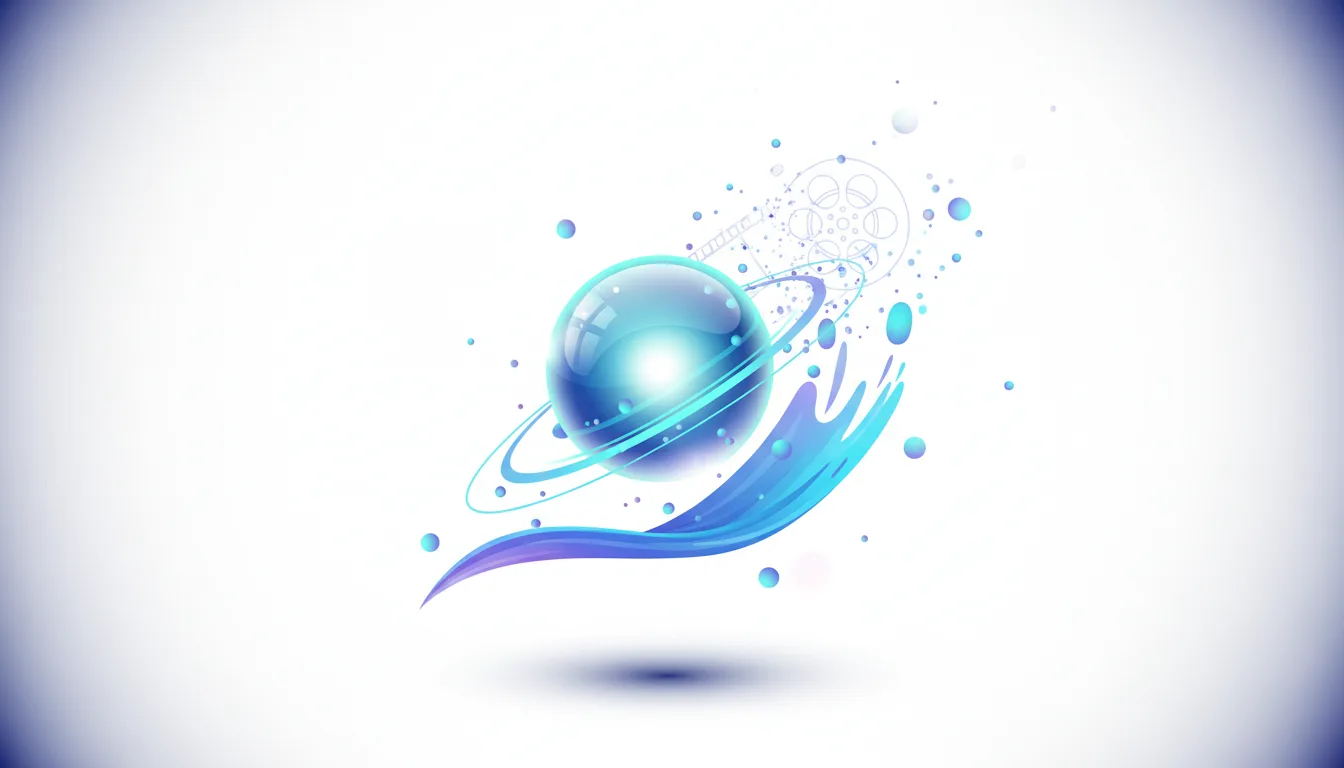 Abstract blue sphere with rings and splashes, representing AI-generated creativity and innovation in advertising.