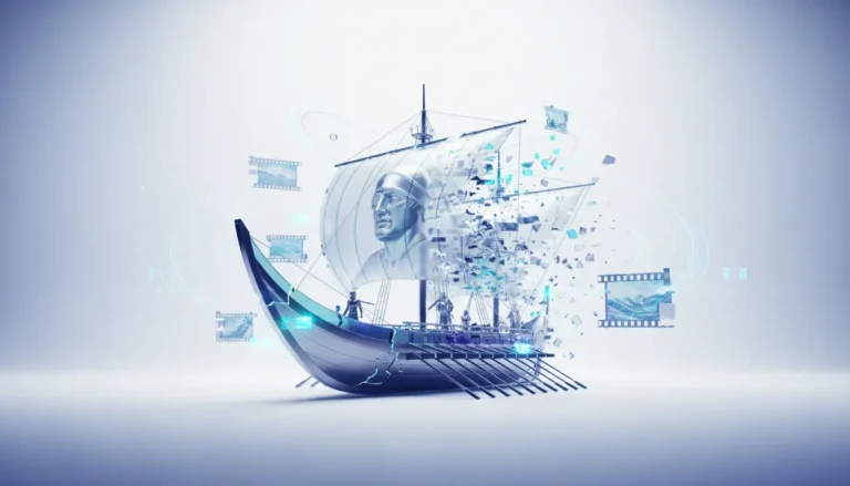 Abstract illustration of generative AI video struggling with narrative continuity