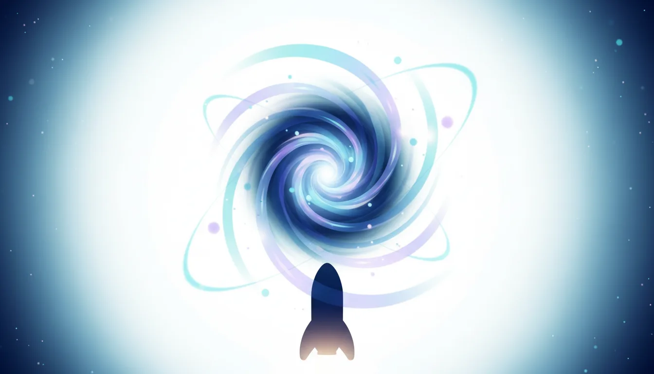 Stylized rocket silhouette below a swirling vortex of blue and purple light, resembling the Grok AI logo and a Falcon 9 exhaust plume.