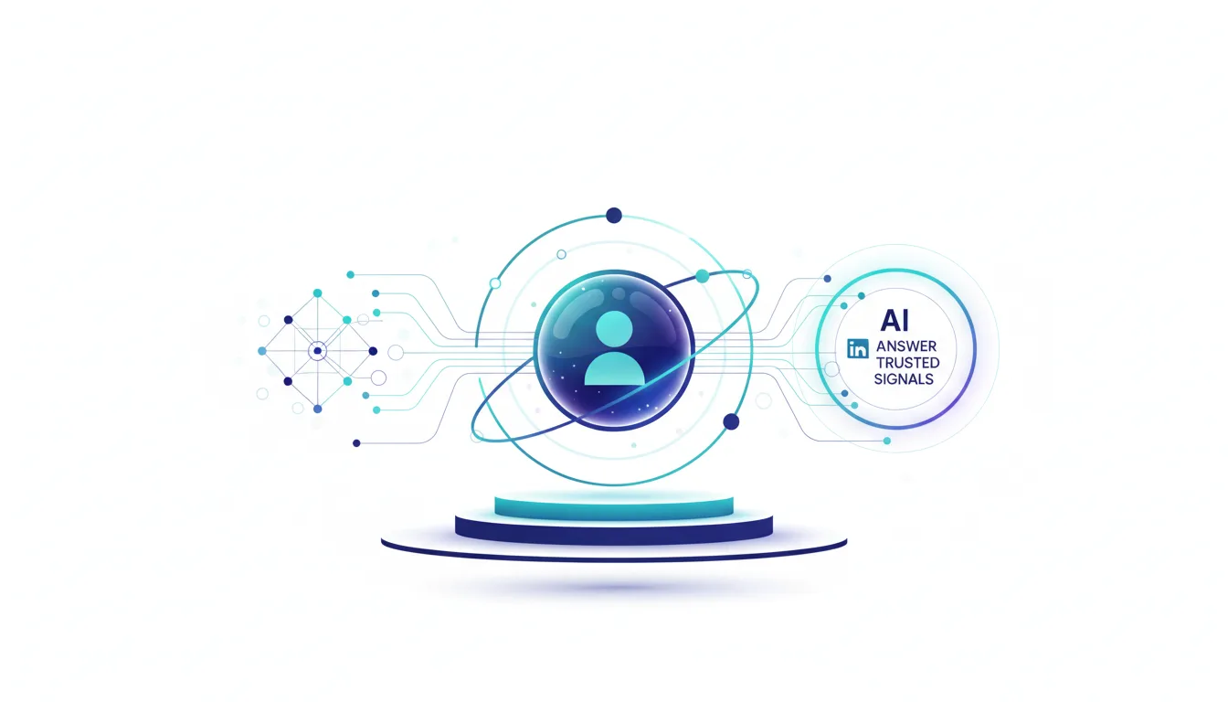 Abstract visualization of AI trusted signals and a user profile on a digital platform, representing LinkedIn's role in AI.