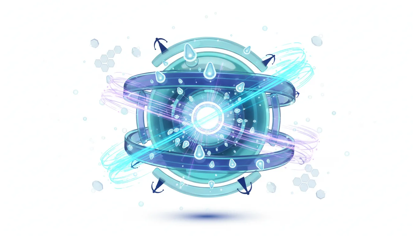 Abstract futuristic portal with glowing rings and water droplets, symbolizing AI technology and innovation.