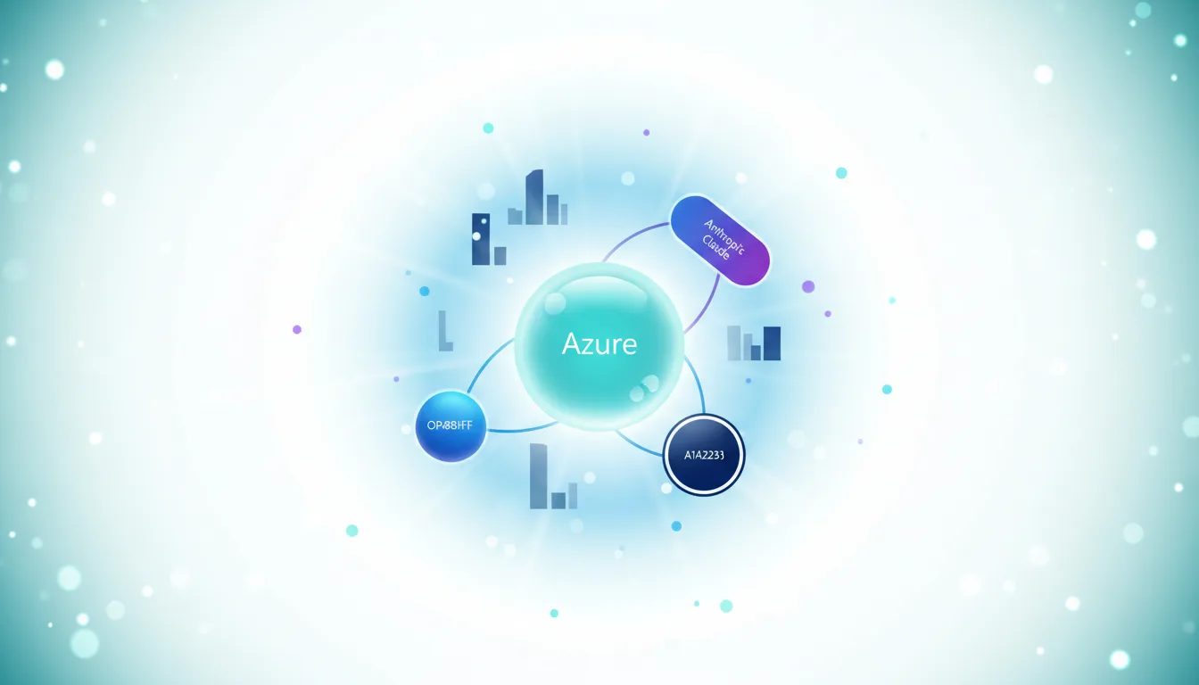 Abstract graphic showing Azure at the center, connected to Anthropic Claude and other AI models, representing Microsoft's AI strategy.