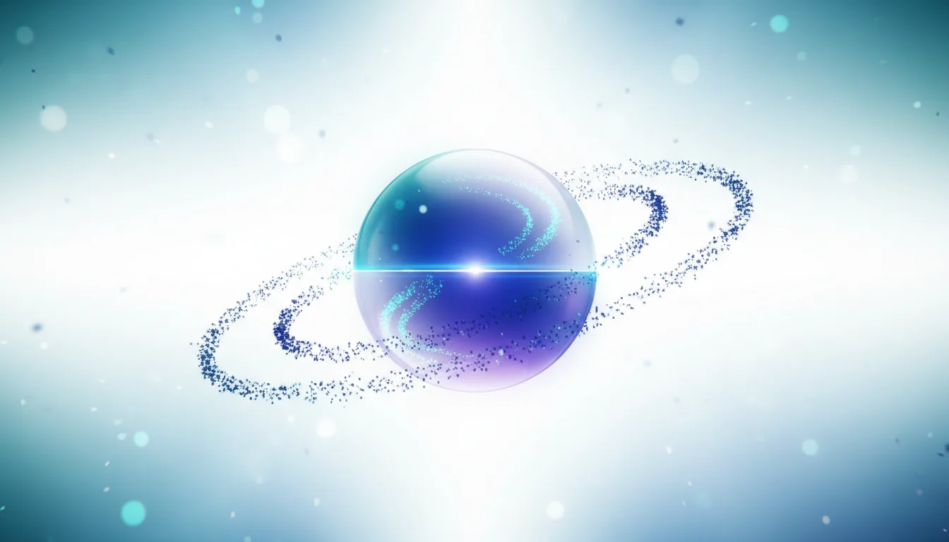 Abstract representation of a glowing sphere with a ring of particles, symbolizing custom AI model creation with Mistral Forge.