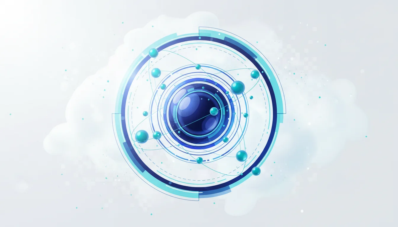 Abstract digital illustration of interconnected spheres and rings, representing AI coordination and complex systems.