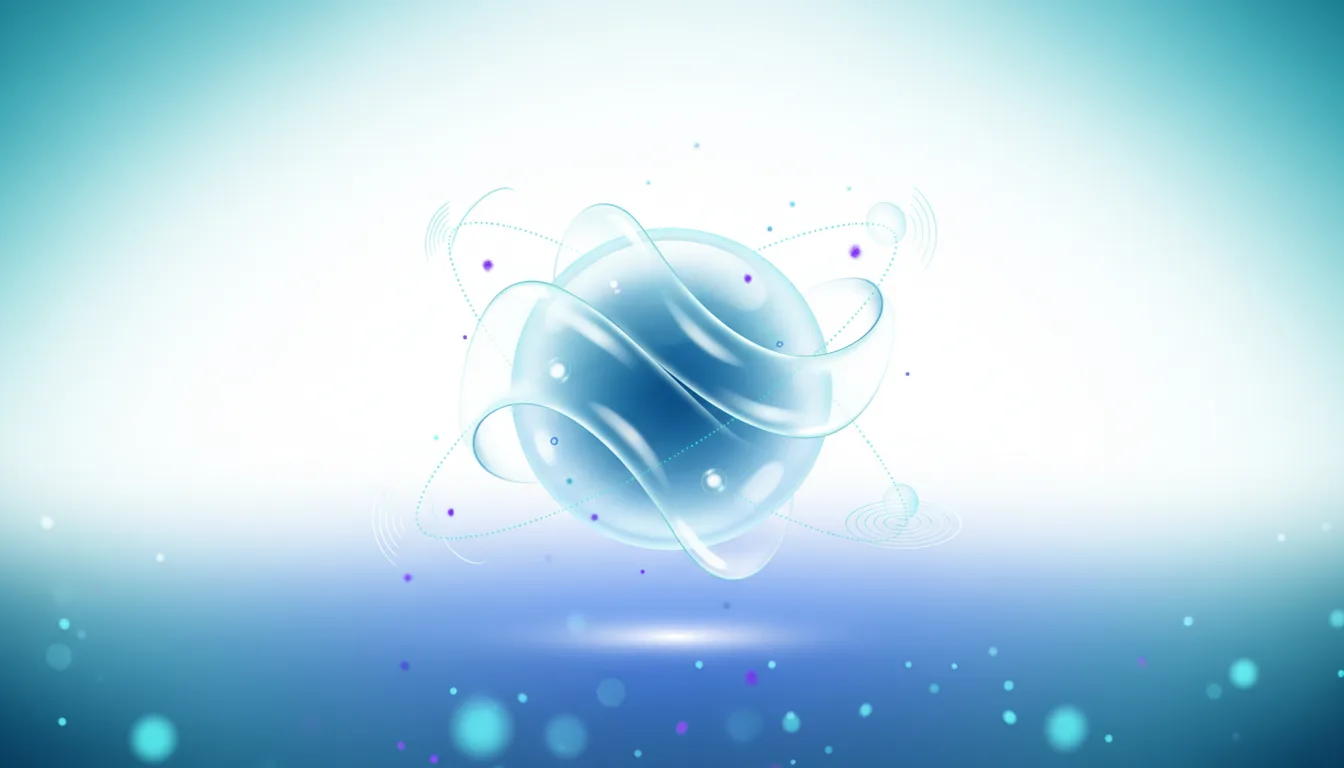 Abstract visualization of a glowing blue sphere with swirling translucent rings and orbiting particles, representing adaptive AI technology.