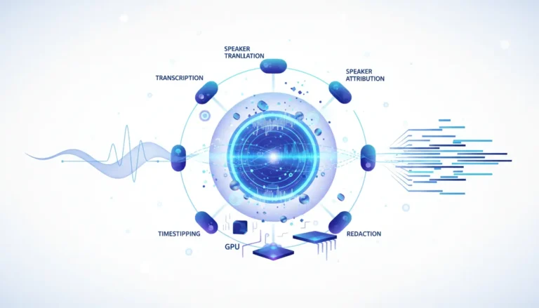 Abstract illustration of NVIDIA Nemotron 3.5 Transcribe hybrid Mamba-Transformer speech model
