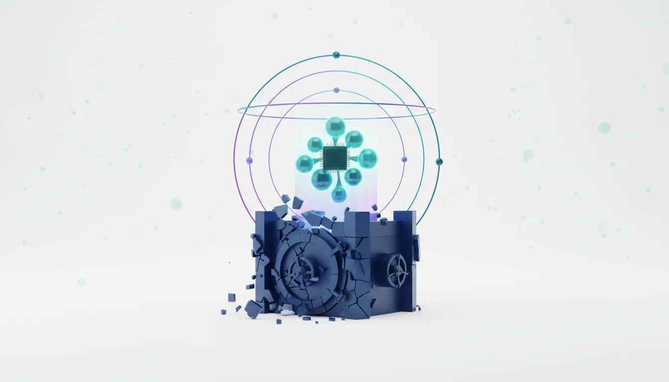 Abstract representation of a breaking vault revealing a glowing AI chip at its center, symbolizing a shift in compute strategy.