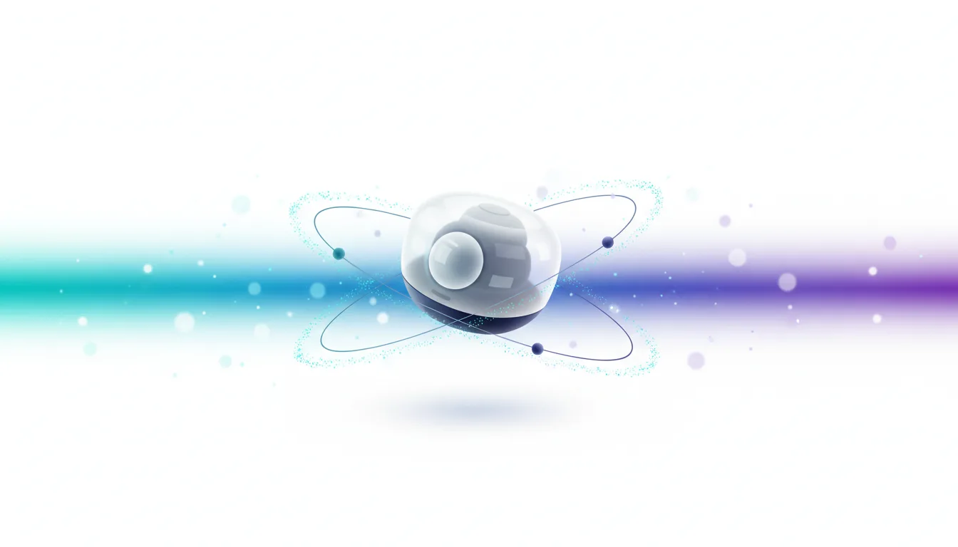 Abstract representation of an AI hardware device with orbiting electrons and a gradient background, symbolizing technological innovation.