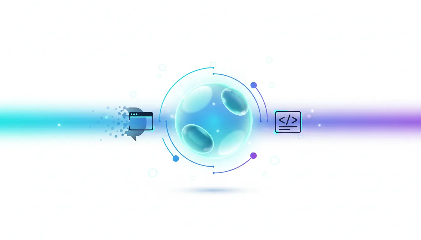 Abstract visualization of AI agents interacting with web browsing and code execution tools, centered around a glowing orb.