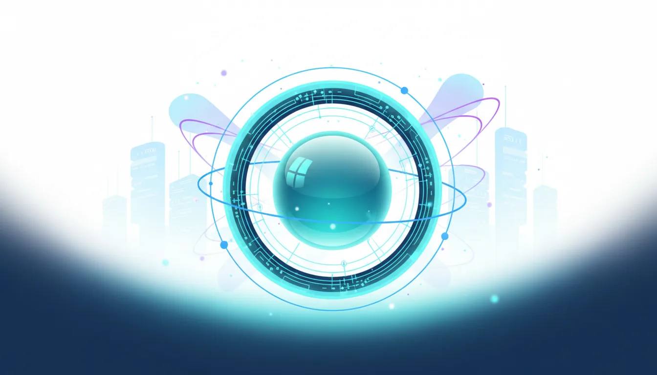 Abstract depiction of a glowing blue sphere within concentric digital rings, symbolizing AI and advanced technology infrastructure.