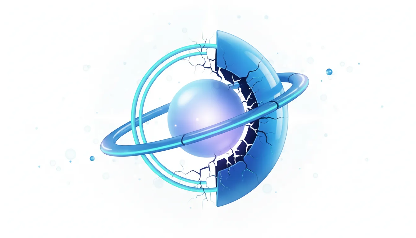 Cracked blue sphere with glowing rings and a central orb, symbolizing AI safety concerns and internal distrust at OpenAI.