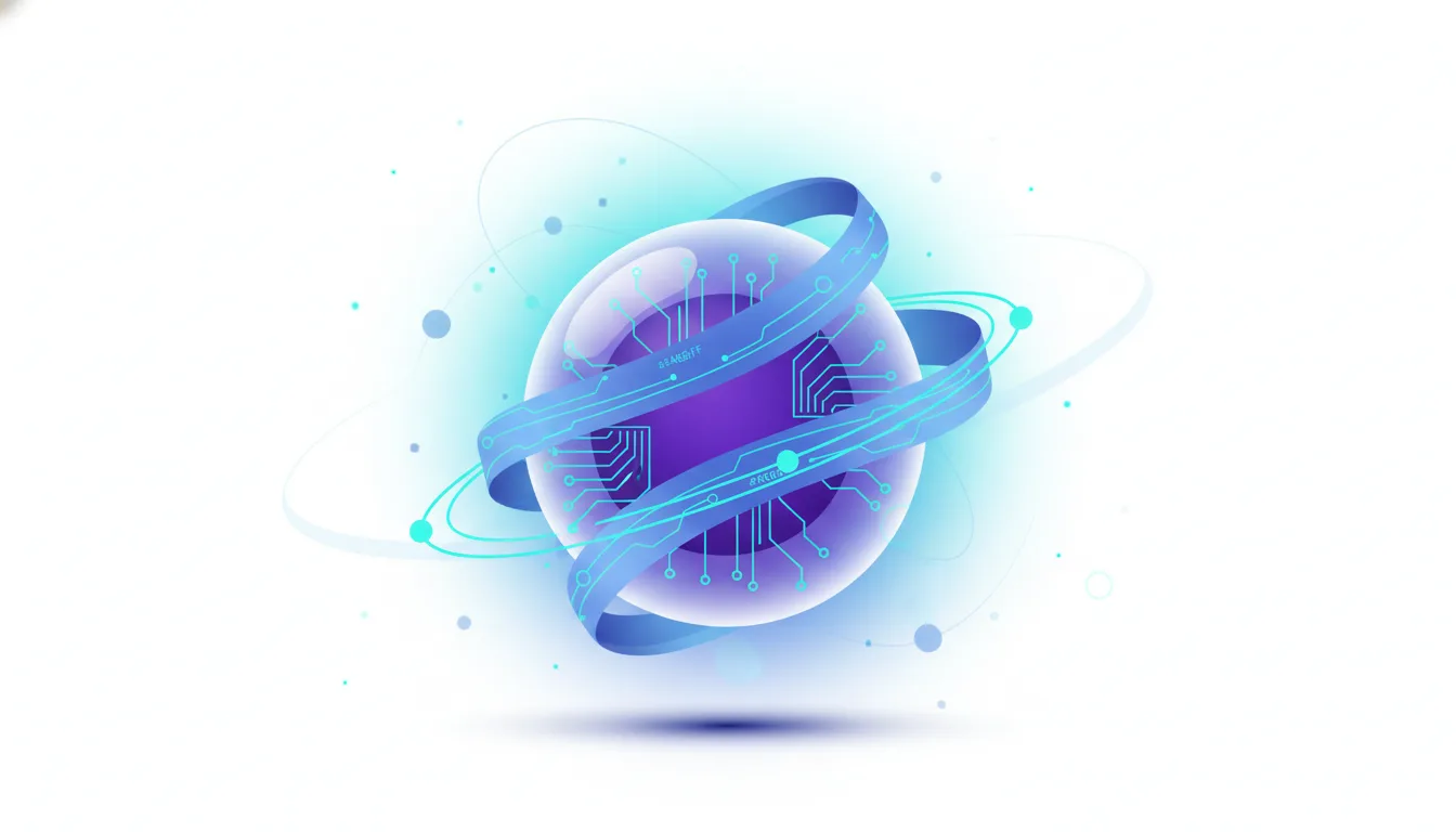 Abstract sphere with circuit board patterns and orbiting rings symbolizes AI technology and cloud infrastructure financing.