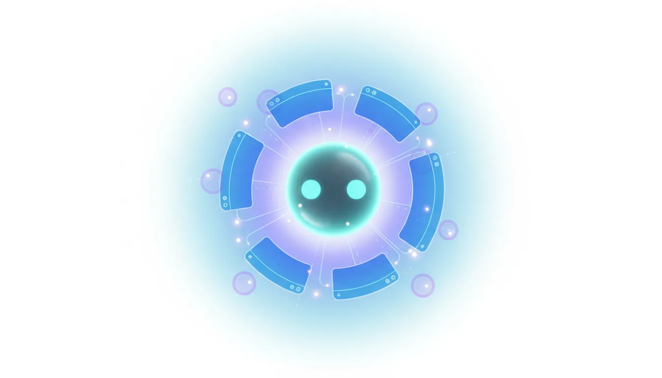 Abstract AI bot with glowing blue elements and circular interface, representing Perplexity's Comet Assistant update.