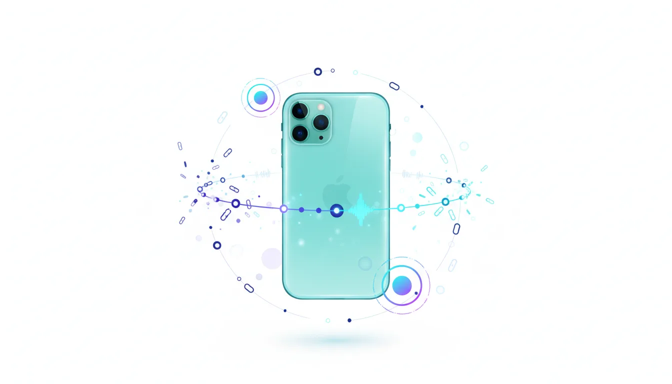 A teal iPhone is shown with abstract digital elements and a sound wave graphic, representing the AI-native Comet browser.
