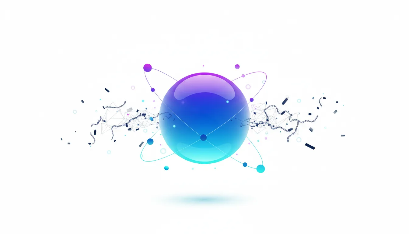 Abstract representation of a nucleus with orbiting electrons, symbolizing AI and scientific advancement in search technology.