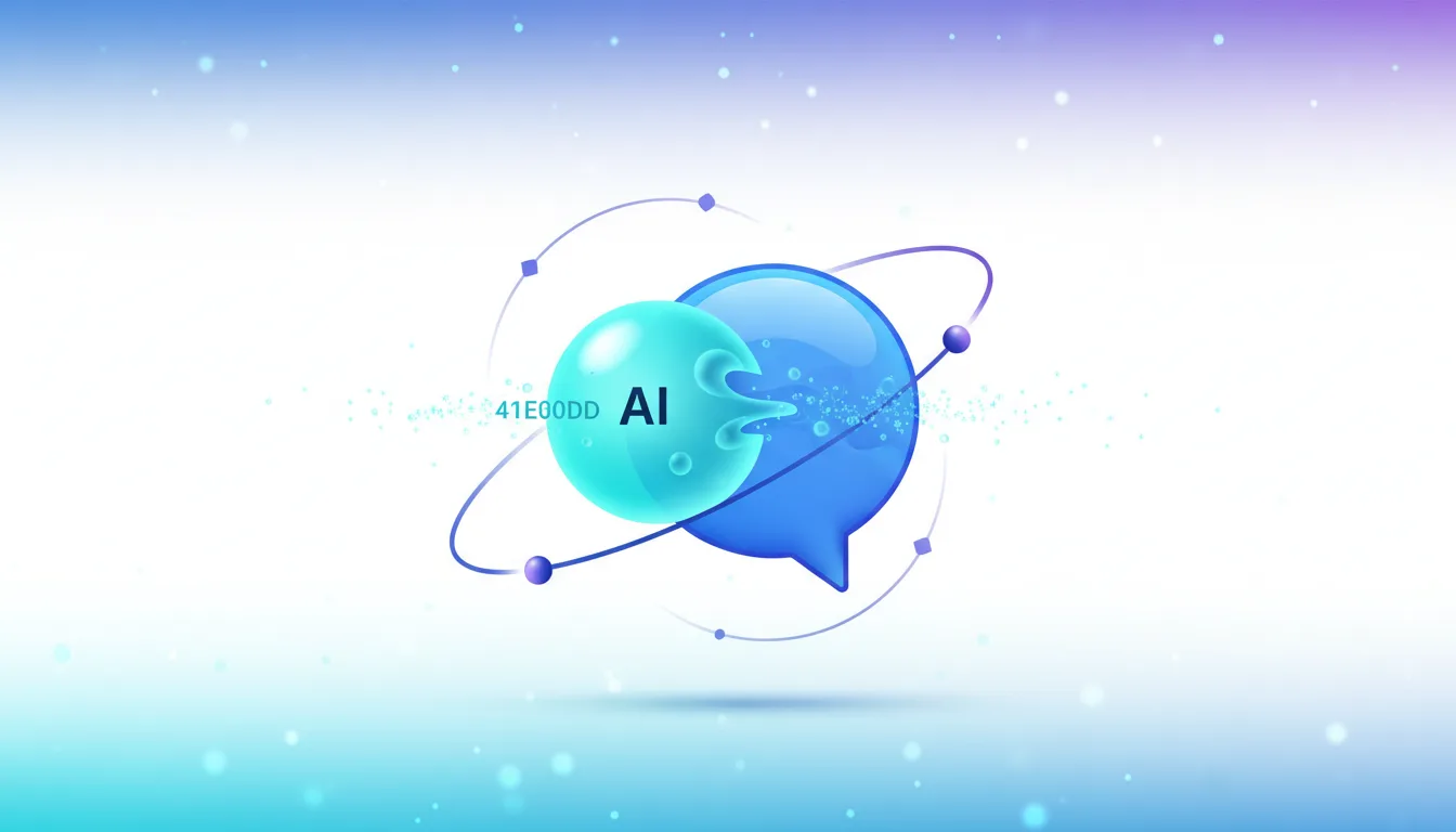 Abstract illustration of AI and chat bubbles connected by orbiting lines, symbolizing AI integration into communication.