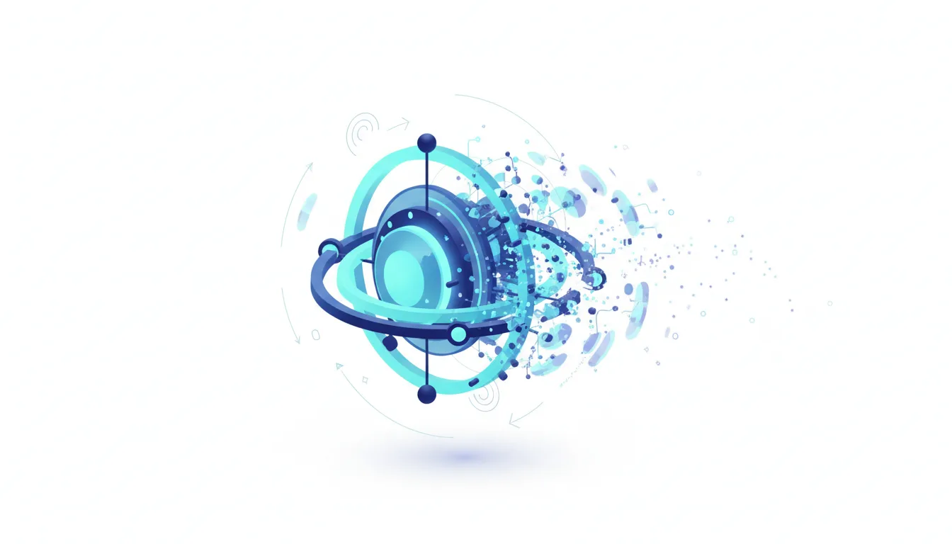 Abstract futuristic core with orbiting rings and data streams, symbolizing AI feedback loops and potential instability.