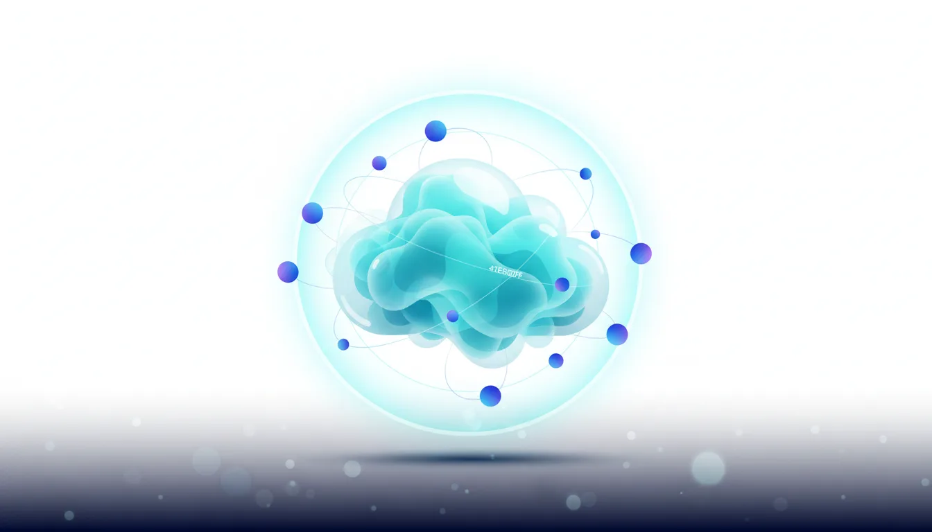 Abstract representation of a secure cloud environment with interconnected nodes symbolizing data and AI integration.