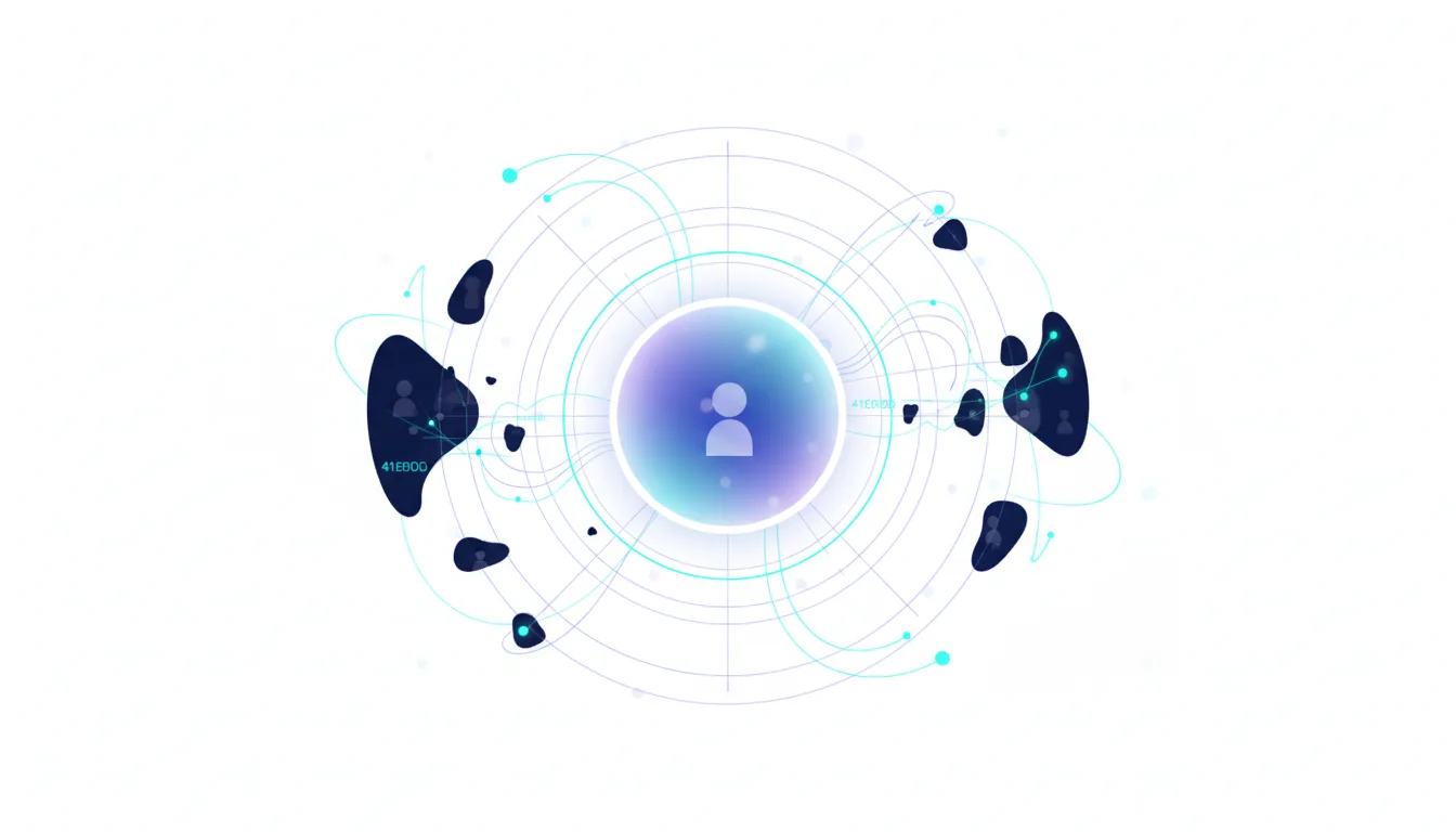 Abstract visualization of a central AI core connected to dispersed human figures, representing algorithmic governance and power concentration.