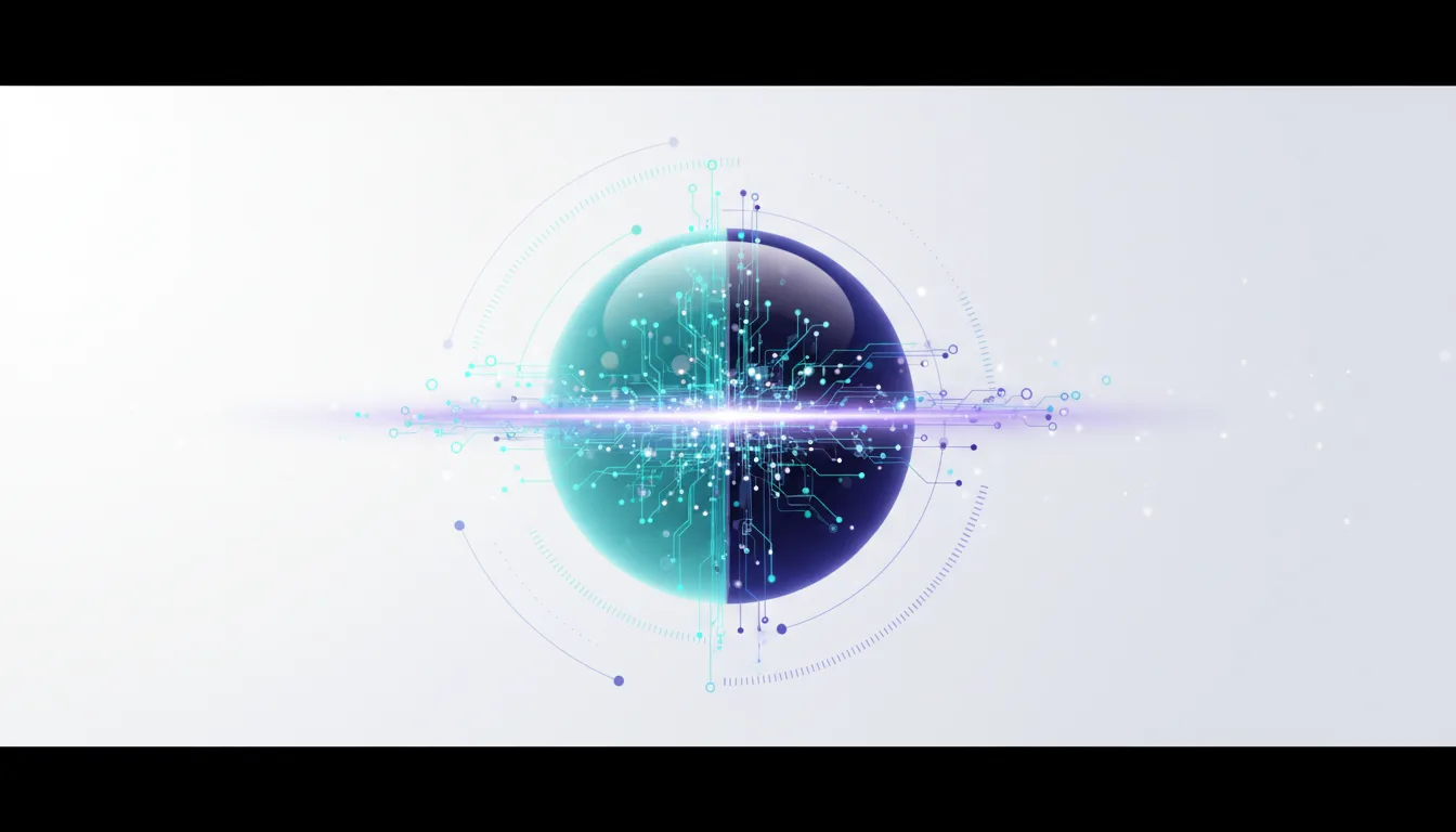 Abstract sphere with glowing circuit board patterns representing AI and digital technology, symbolizing data and global connections.