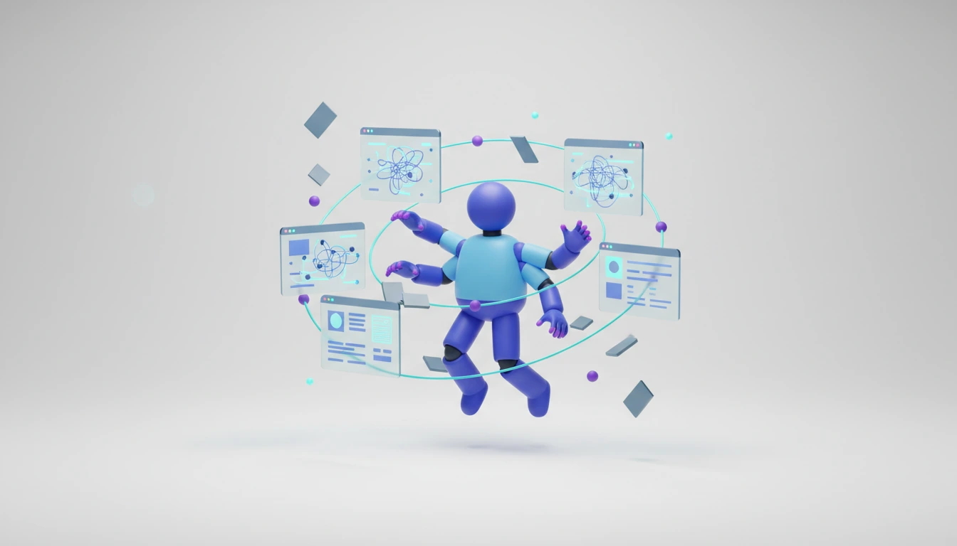 AI agent interacting with multiple software interfaces, showing only partial completion of a complex workflow.