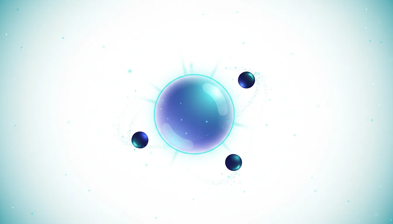 Abstract representation of a glowing blue nucleus with orbiting dark spheres, symbolizing AI research and development.