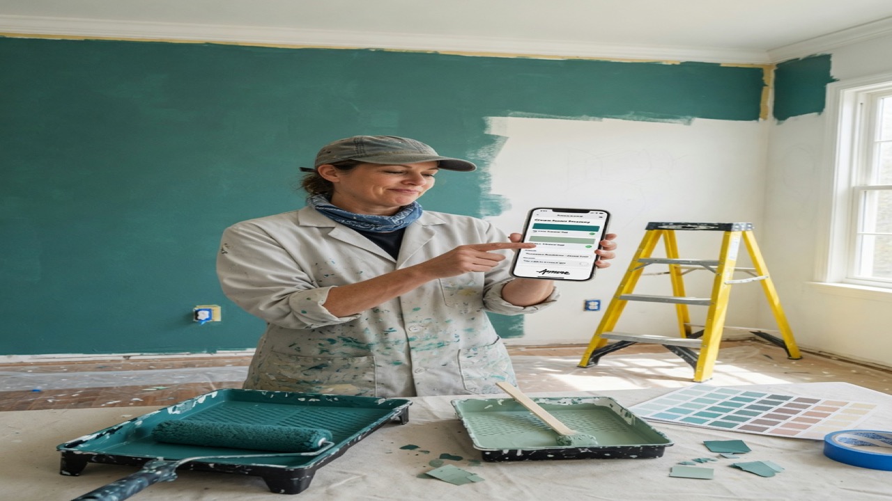 Drywall installer approves a vaulted-ceiling scope-add summary draft on his phone between hang shifts