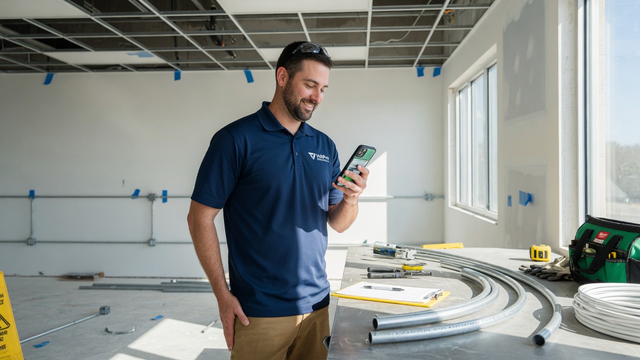 Electrician receives a payment notification for a commercial electrical job