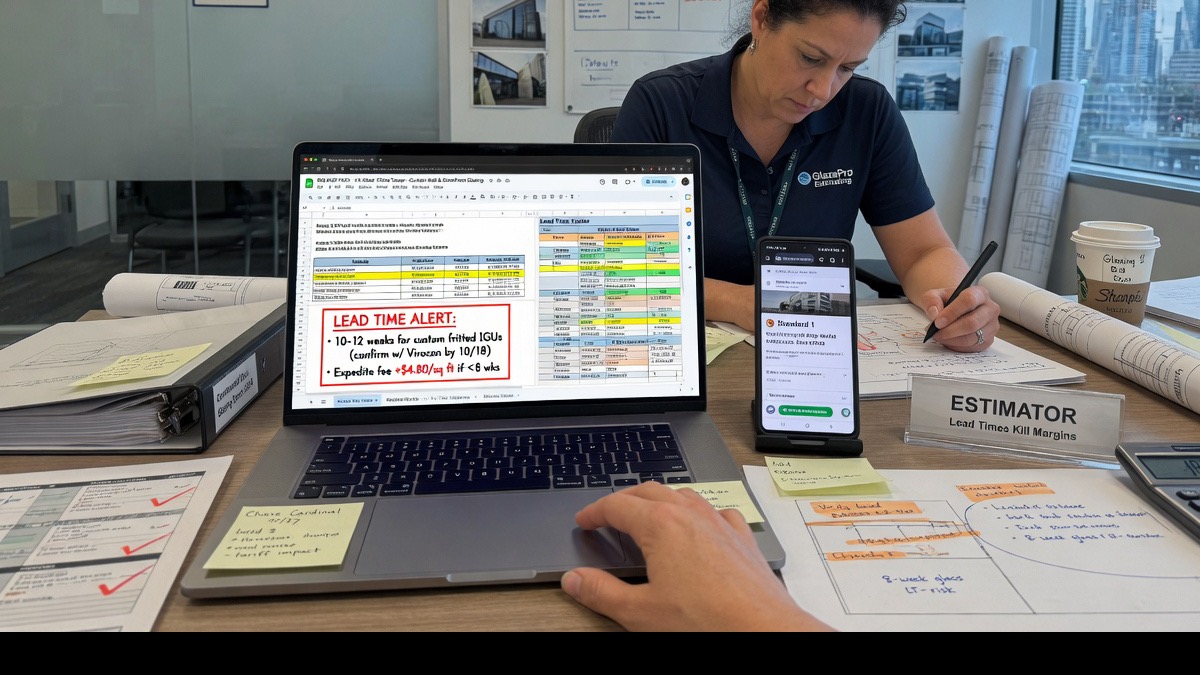 Skylight contractor drafts a proposal with flashing kit line items on his phone beside a Velux curb on a residential roof